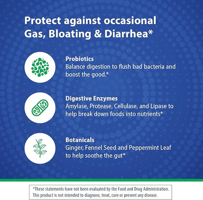Florastor Advanced Gas and Bloat Probiotic, Digestive Enzymes and Botanicals, Plus Probiotics for Digestive Health, 30 Capsules