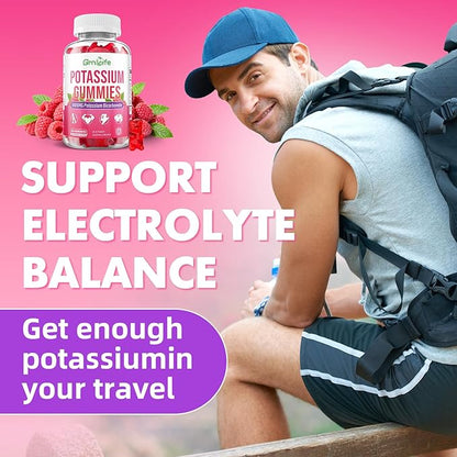 2 Pack Potassium Gummies 1000mg, Potassium Bicarbonate Supplement for Adults & Kids, Support Electrolyte Balance & Muscle Heath, Sugar-Free, Raspberry Flavor, 120 Count