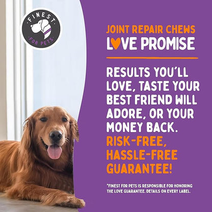 Joint Repair Dog Hip and Joint Supplement with Glucosamine, Chondroitin, Omega 3, MSM & Turmeric. Supports Hip & Joint Health, Mobility & Cartilage Development. 120 Chicken Flavor Chews, Made in USA