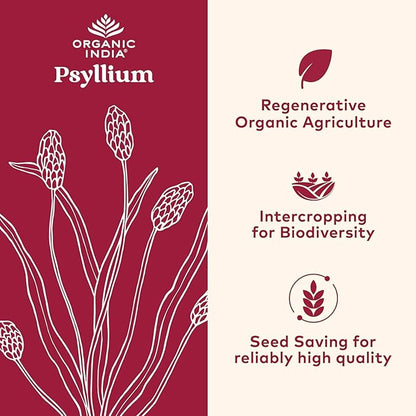 ORGANIC INDIA Psyllium Herbal Powder - Whole Husk Fiber, Vegan, Gluten-Free, USDA Certified Organic, Non-GMO, Soluble & Insoluble Fiber Source - 12 Oz Canister (Pack of 1)