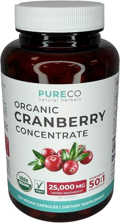 Organic Cranberry Pills - Vegan Supplement for Urinary Tract Health & Kidney Cleanse - Cranberry Pills for Women 500mg 50:1 Cranberry Concentrate Per Serving - Urinary Tract Support - 120 Capsules