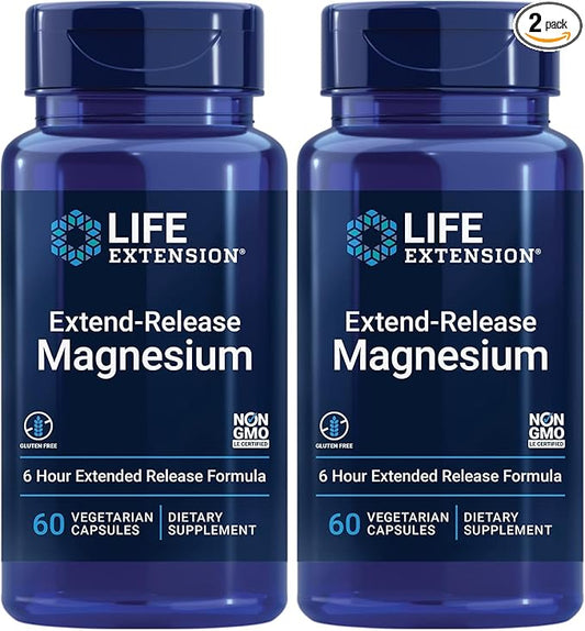 Life Extension Extend-Release Magnesium,prolonged Heart & Bone Health Support,Cardiovascular & Blood Pressure Health Support,bioavailable Formula,Gluten-Free,Non-GMO,Vegetarian,60 Capsules,(Pack of 2)
