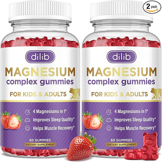 Magnesium Complex Gummies for Kids & Adults- Calm Chewable Gummies- Magnesium Glycinate, Taurate, Citrate, Malate, Supplement-Support Calm Stress Relief, Mood Vegan, Strawberry Flavor,120ct