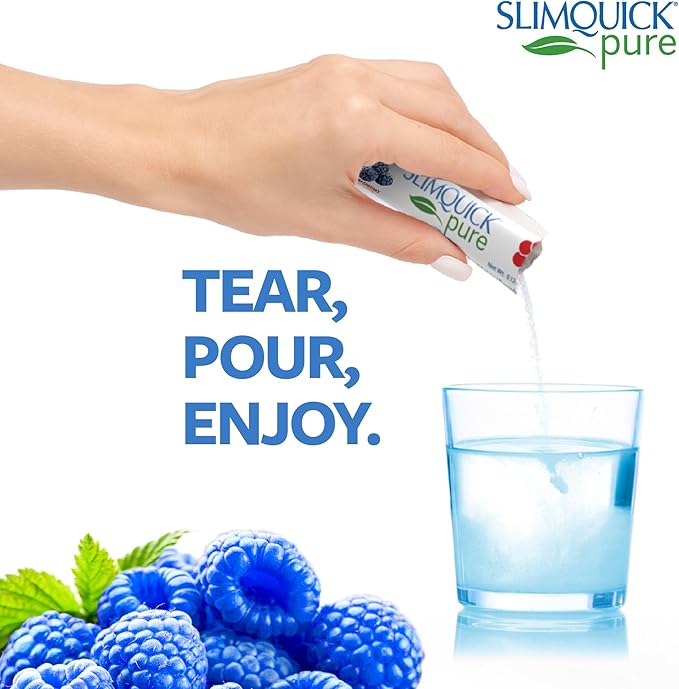 SlimQuick Pure 3X Extra Strength Drink Mix Packets, Metabolism and Weight Management for Women, Helps in Fat Breakdown, with Green Tea, Caffeine, Chaste Tree, Rhodiola - Blue Raspberry 26 Count