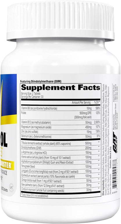 GAT SPORT Testrol Gold ES with Shilajit, Tribulus, DIM, Zinc, Longjack, Fenugreek, Saw Palmetto, Estrogen Balance, 60 Tablets