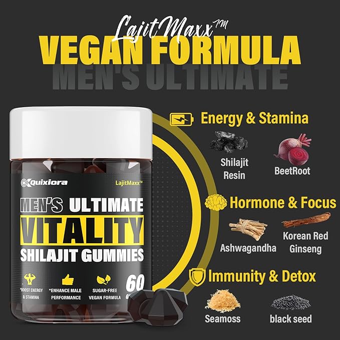 Shilajit Gummies for Men | Shilajit for Men – 85+ Trace Minerals & Fulvic Acid| Shilajit Supplement | 60 Gummies