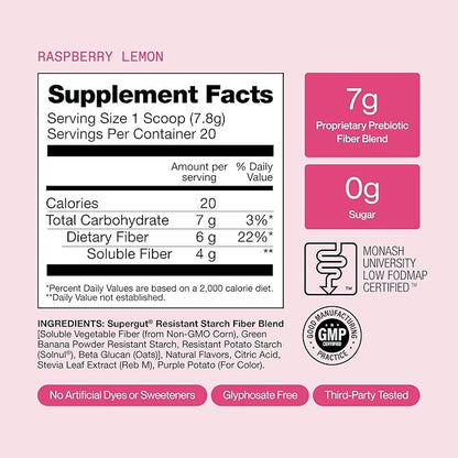 Supergut GLP1 Daily Support - Raspberry Lemon - High Fiber GLP-1 Supplement Powder for Women & Men - Sugar-Free Drink Mix for Gut Health & Digestive Support (18 Servings)