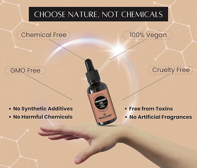 Earth N Pure Grapeseed Oil Cold Pressed, Natural and Therapeutic Grade 50 ml
