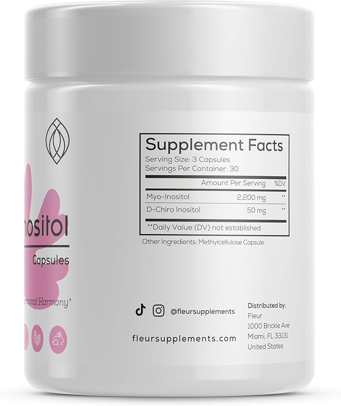 FLEUR Myo-Inositol & D-Chiro Inositol Capsules, Hormone Balance and Ovarian Function Support for Women, Regulates Menstrual Cycle, Non-GMO & Vegan, 90 Capsules