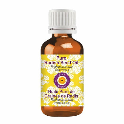 Deve Herbes Radish Seed Oil (Raphanus sativus) | Cold Pressed | Pure | Natural | Undiluted | For Diluting Essential oils | For Skin & Massage | Non-Sticky| Lightweight| Men & Women | 15ml (0.50 oz)