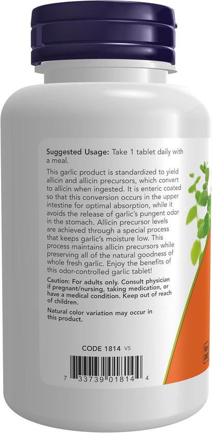 NOW Foods Supplements, Garlic 5,000 (Allium sativum), Enteric Coated, Odor Controlled, 90 Tablets
