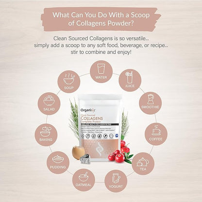 Organixx Clean Sourced Collagen Peptides Powder with Vitamin C, Types I, II, III, V, X Hydrolyzed Collagen, Hair, Nail, Skin, Bone & Joint Health, Aging Support, Gluten Free, Unflavored, 20 Servings