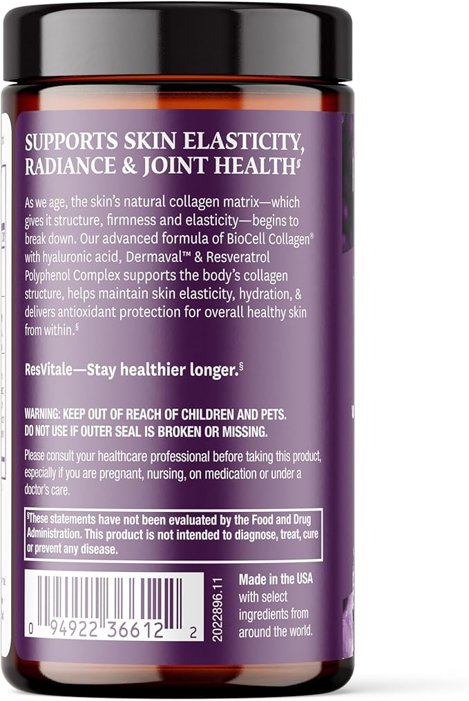 ResVitále Ultra Collagen Enhance - Skin Care Supplement with Resveratrol - 90 Veggie Capsules