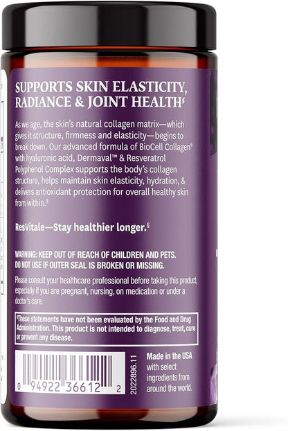 ResVitále Ultra Collagen Enhance - Skin Care Supplement with Resveratrol - 90 Veggie Capsules