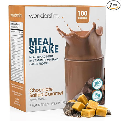 WonderSlim Meal Replacement Shake, Chocolate Salted Caramel, 15g Protein, 24 Vitamins & Minerals, Gluten Free, Low Carb (7ct)