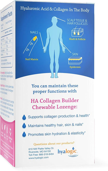Hyalogic Hyaluronic Acid Chewable Lozenge – Sugar-Free Supplement for Hair Skin and Nails Vitamins for Women, Supports Skin Hydration (30 Count)