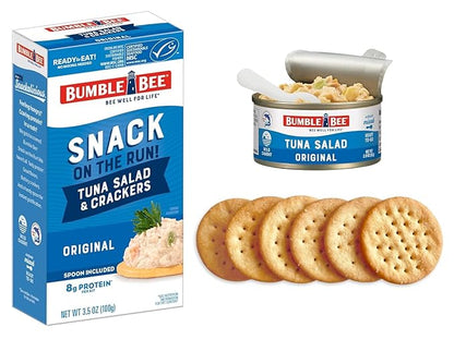 Bumble Bee Snack On The Run! Protein Snack Pack - 8g Protein per Box - Original Tuna Salad with Crackers Kit - Ready to Eat Easy-Open Can - Wild Caught MSC-Certified Tuna (Pack of 1)