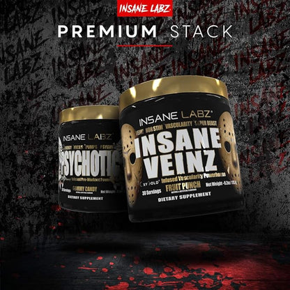 Insane Labz Insane Veinz Gold, Nitric Oxide Non Stimulant pre Workout Powder, Loaded with Hydromax, Nitrosigine, Increases Vascularity and Blood Flow, 30 Srvgs, Gummy Candy