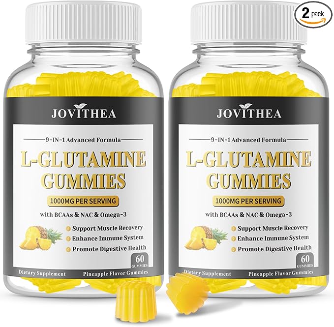 2 Pack L-Glutamine Gummies 1000mg, Glutamine Supplement for Women & Men, with BCAAs, Magnesium & NAC, Support Gut, Muscle Health & Immunity, Vegan, Non-GMO, Gluten Free, Keto Friendly, 120 Count