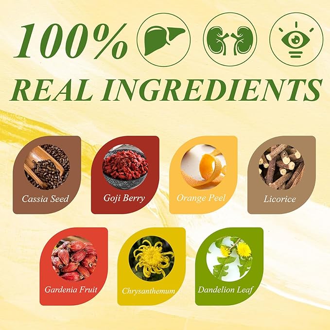WT WEETEE Dandelion Wolfberry Tea Bags 200g 60-80 Cup, 7 Natural Herbal Ingredients Goji Berry Chrysanthemum Cassia Seed, Wolfberry & Dandelion Herbal Tea