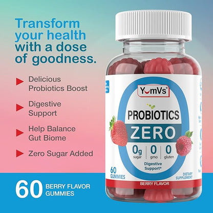 YUM-V'S Sugar Free Probiotic Gummies - Probiotics for Men & Women to Help Support Digestive Function – Adults & Kids Probiotic with 5 Billion CFU Bacillus Coagulans – Vegan & Gluten-Free (Pack of 2)