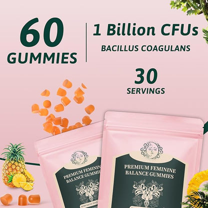 Feminine Balance Gummies for Women - Premium Balance Supplement for Women PH Health, Gut Healthy, Immune Support, Hawaiian Pineapple Flavor, 60 Gummies