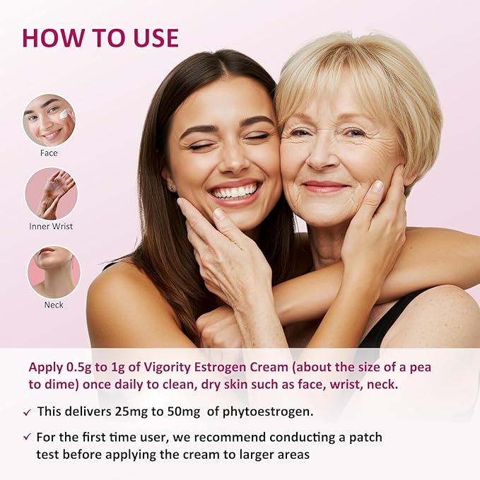 Vigority Estrogen Cream For Women, Natural Bioidentical Menopause Relief & Hormonal Moisturizer for Face, Neck & Body - Menopause Support for Hot Flashes, Menstrual Cycle - 2 Pack