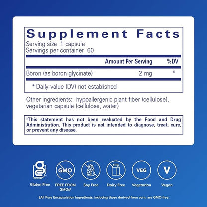 Pure Encapsulations Boron (Glycinate) | Supplement for Hormone Balance, Bone Strength and Health, Connective Tissue, and Nutrient Metabolism* | 60 Capsules