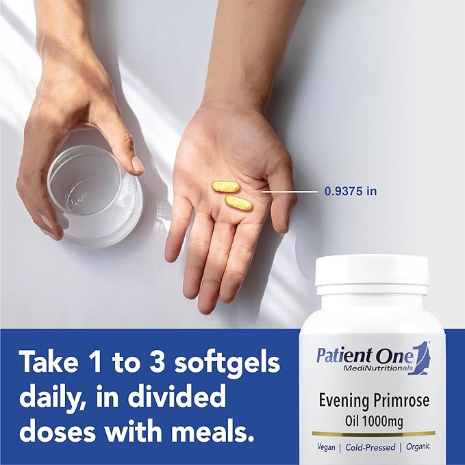 Patient One Evening Primrose Oil 1000mg | Supplement to Support Healthy Skin and Joint Comfort* | Solvent-Free, Cold-Pressed Oil | 60 Softgels