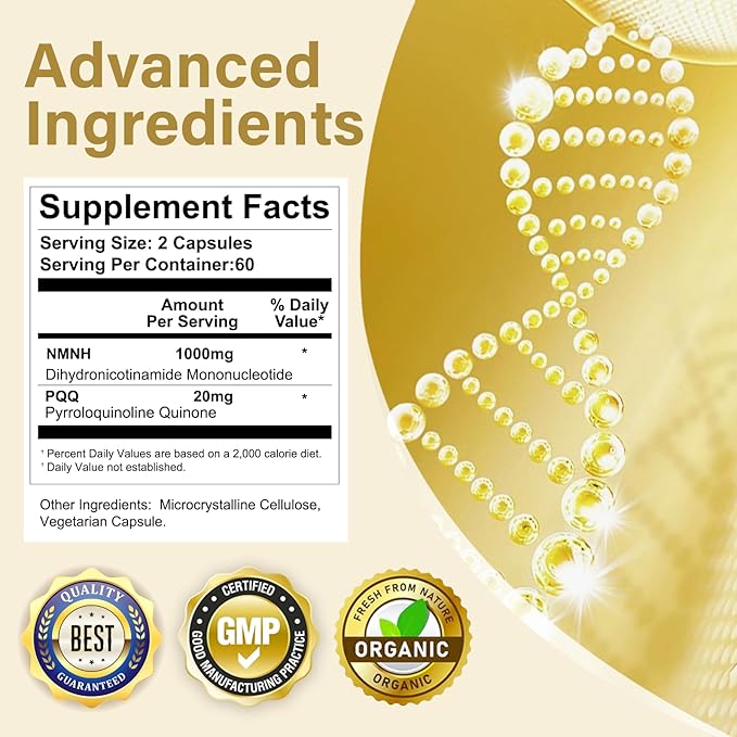120 Capsules-1000MG NMNH (Dihydronicotinamide Mononucleotide), NAD Supplement to Boost NAD+ Levels as We Age (May Be More Effective Than Nicotinamide Riboside), NMNH Supplement for Anti-Aging