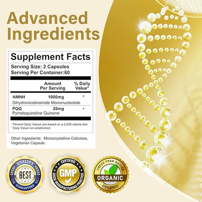 120 Capsules-1000MG NMNH (Dihydronicotinamide Mononucleotide), NAD Supplement to Boost NAD+ Levels as We Age (May Be More Effective Than Nicotinamide Riboside), NMNH Supplement for Anti-Aging