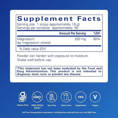 Pure Encapsulations Magnesium (Powder) | Supports Cardiovascular Function, Muscle Function, and Calming | 3.7 Ounces