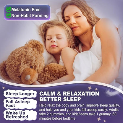 Magnesium Glycinate Gummies for Kids 6+ & Adults, Kids Magnesium Sleep Aid Gummies 500mg/250mg with L Theanine, B6, Glycine, Zinc for Sleep, Calm, Relax Brain, Muscle, Melotonin Free, Sugar Free, 60Ct