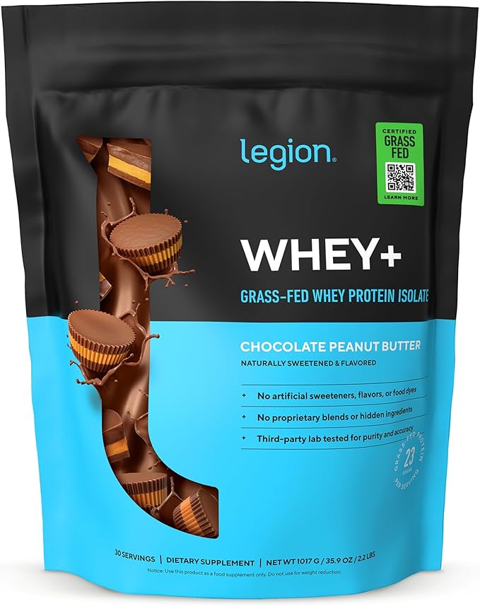 LEGION Whey+ Protein Whey Isolate from Grass Fed Cows - Whey Protein Isolate Powder Low Calorie, Non-GMO, Sugar Free, Lactose and Gluten Free, All Natural Protein Powder for Men & Women (30 Servings)