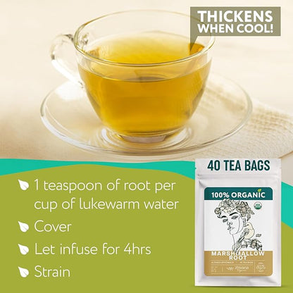 Marshmallow Root Tea Organic (40 Tea Bags) – Medicinal Teabags to Support Throat & Digestive Comfort (Althaea Officinalis) - Caffeine-Free, Non-GMO