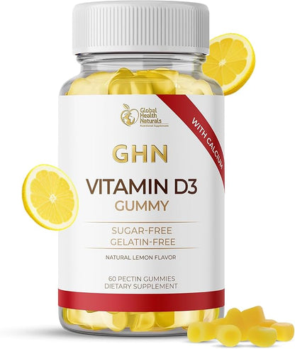 Sugar Free Vitamin D3 Gummies for Adults - Vegan Pectin-Based Gummy Vitamin D - 1,000 IU Natural Lemon Flavor - Gluten Free, Dairy Free, Soy Free Daily D3 Gummies for Women & Men - 60 Count