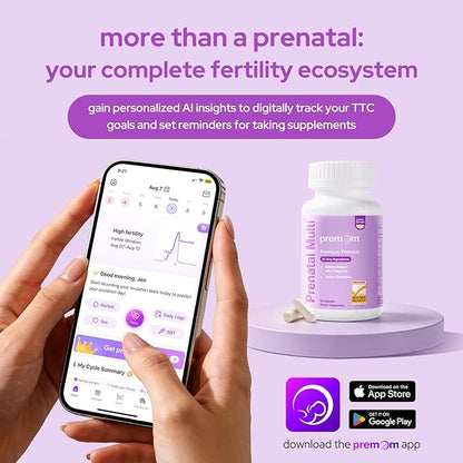Premom Prenatal Vitamins for Women, 27-in-1 Womens Prenatal Multivitamin & Mineral Supplement, Pregnancy Essentials, 680mcg 5-MTHF Methylfolate, 225mg Choline, & Iron, 60 Veggie Capsules, Lemon Scent