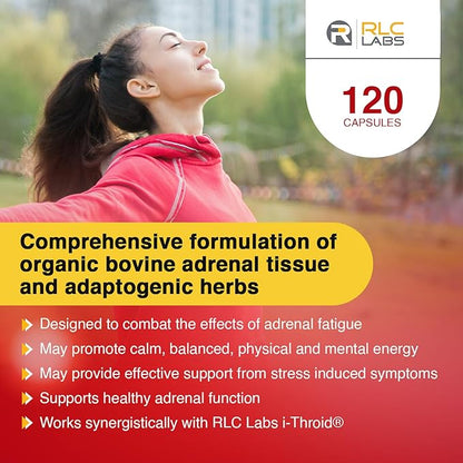 RLC Labs a-Drenal, 240 Capsules - Herbal, Cortisol Supplement with Ashwagandha, Ginger & Rhodiola to Support Balance, Mood, Energy & Vitality - Adrenal Support Formula for Adult (2 Month Supply)