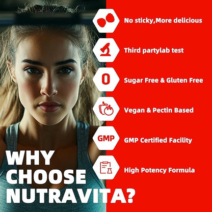 Nutravita EAA Gummies 120 Gummies (Strawberry), 9000 mg Essential Amino Acids - All 9 Essential Aminos (EAA) and All Branched-Chain Aminos (BCAAs), Non-GMO, Gluten Free, Vegetarian Friendly