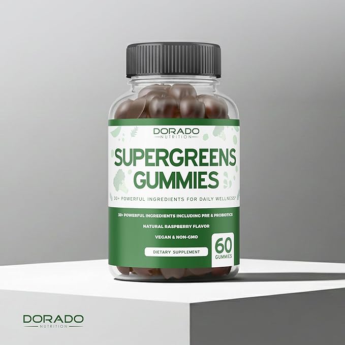 Supergreens Gummies (60 Count) Daily Greens Gummies- Greens Supplements with Raspberry Flavor- Superfood for Immunity Support for Adults - Third Party Tested, Vegan Safe & Made in USA