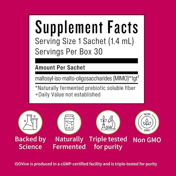 ISOVive Prebiotic Liquid Supplement (30-Day Supply) Natural Heartburn and Bloating Relief - Naturally Fermented Daily Fiber - Formerly