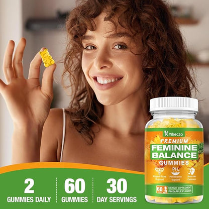 Premium Feminine Balance Gummies for Women, Pineapple Gummies for Women Ph Balance & Vaginal Health, Immune Support, Vegan, Gluten-Free, Pineapple Flavor, 60 Count
