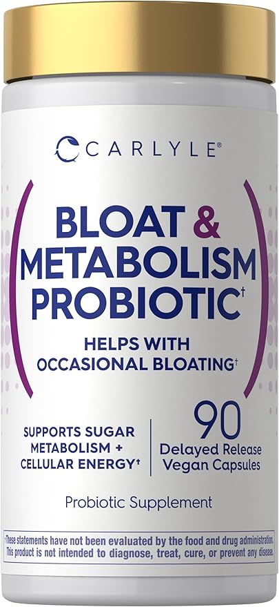 Carlyle Bloat and Metabolism Probiotic | 90 Capsules | Bloating Relief Formula | Sugar & Cellular Energy Support | for Women and Men | Vegan, Non-GMO, Gluten Free