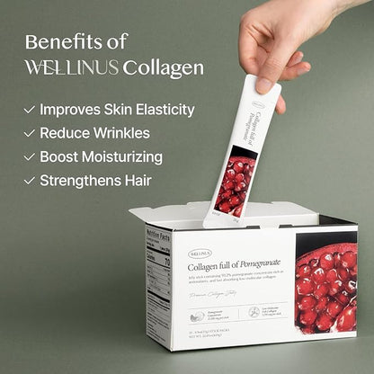 WELLINUS Collagen Jelly Stick, Marine Collagen, Fast Absorbing, Snack, Ultra-Low Weight Molecular Marine Collagen, HACCP Certified, 22.05 oz/Pack of 25 (3 Pack, Pomegranate Mango Blueberry)