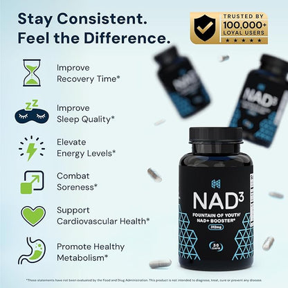 HPN NAD+ Booster – Nicotinamide Riboside Alternative (NAD3) for Men & Women | Anti Aging NRF2 Activator, 312 mg per Serving – Natural Energy Supplement for Longevity & Cellular Health, 30 Veggie Pills