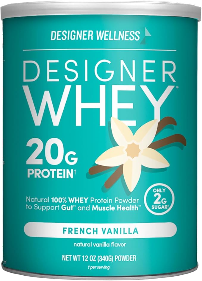 Designer Wellness, Designer Whey, Natural Whey Protein Powder with Probiotics, Fiber, and Key B-Vitamins for Energy, Gluten-Free, French Vanilla, 12oz