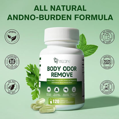 Chlorophyll Body Deodorizing Supplement 2 Pack, Chlorophyll Capsules with Parsley & Peppermint, Probiotic, Green Tea, Jerusalem Artichoke, Prebiotic, Supports Fresh Breath & Whole-Body Freshness