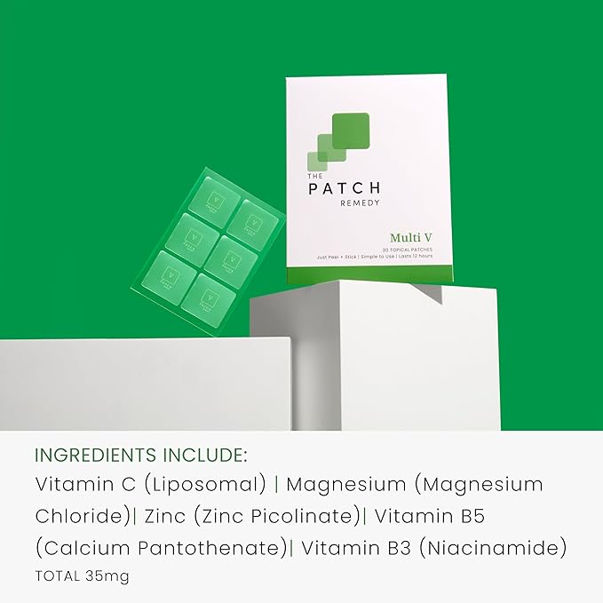The Patch Remedy Multi V Patches - Vitamin Plus Blend with D3, K2, Magnesium Chloride, Zinc, Liposomal C, Potassium, Iodide, Biotin Plus More