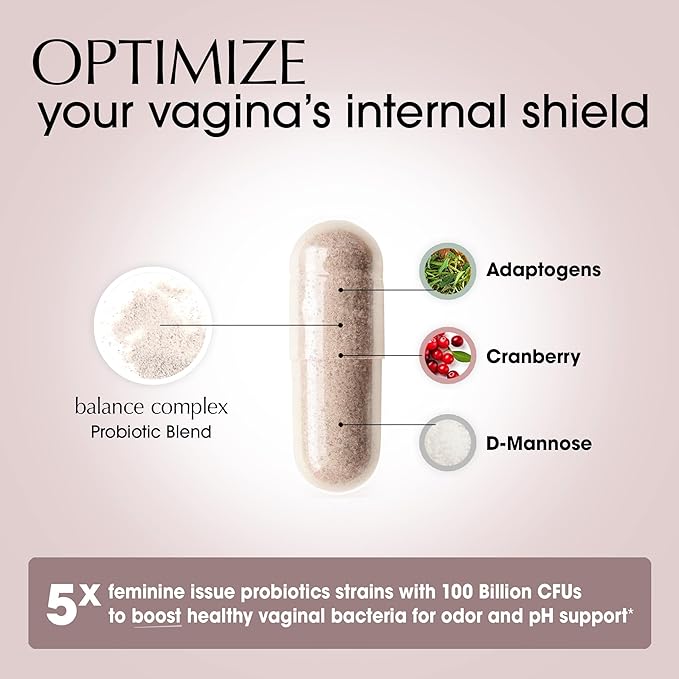 Balance Complex 17-in-1 Vaginal Health 100 Billion Probiotics for Women pH Balance with Cranberry & D-Mannose | Promote Urinary Tract Health for Vaginal Odor & Vaginal Flora, 60 Capsules