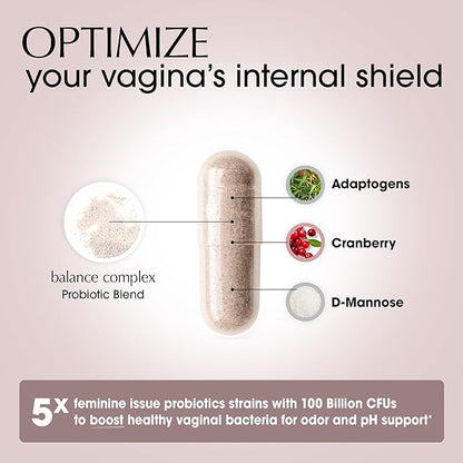 Balance Complex 17-in-1 Vaginal Health 100 Billion Probiotics for Women pH Balance with Cranberry & D-Mannose | Promote Urinary Tract Health for Vaginal Odor & Vaginal Flora, 60 Capsules (Pack of 2)